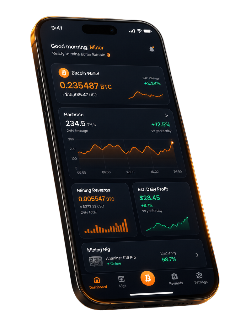 Mining Race aplikacija prikazana na telefonu